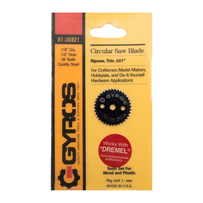 Gyros Tools 81-30821 7/8 in. D X 1/8 in. Ripsaw Steel Circular Saw Blade 36 teeth 1 pc