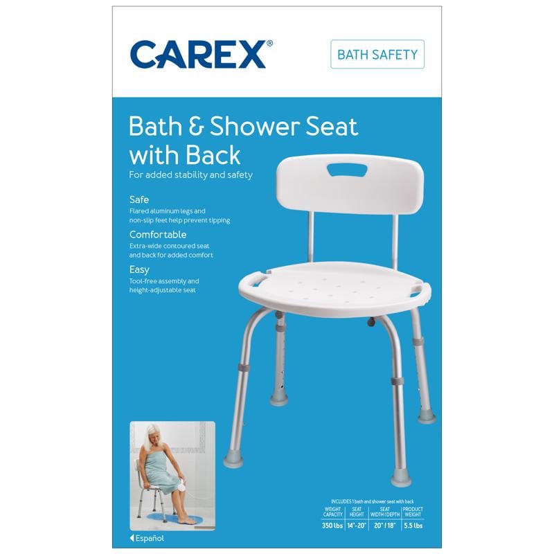 Carex Health Brands FGB75300 0000 White Bath/Shower Seat Aluminum 20.5 in. H X 20 in. L