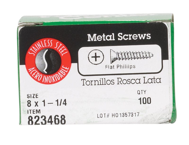 Hillman 0823468 No. 8 Ga. X 1-1/4 in. L Phillips Flat Head Sheet Metal Screws 100 pk