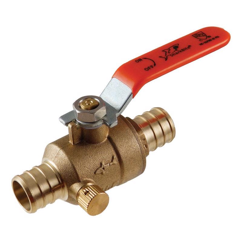Sharkbite 24612LFA 1/2 in. Brass Crimp Ball Valve with Drain Full Port Lever For Potable Water