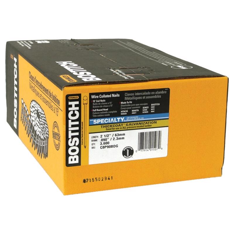 Bostitch C8P90BDG 2-1/2 in. L X 13 Ga. Angled Coil Galvanized Siding Nails 15 deg 3,600 pk