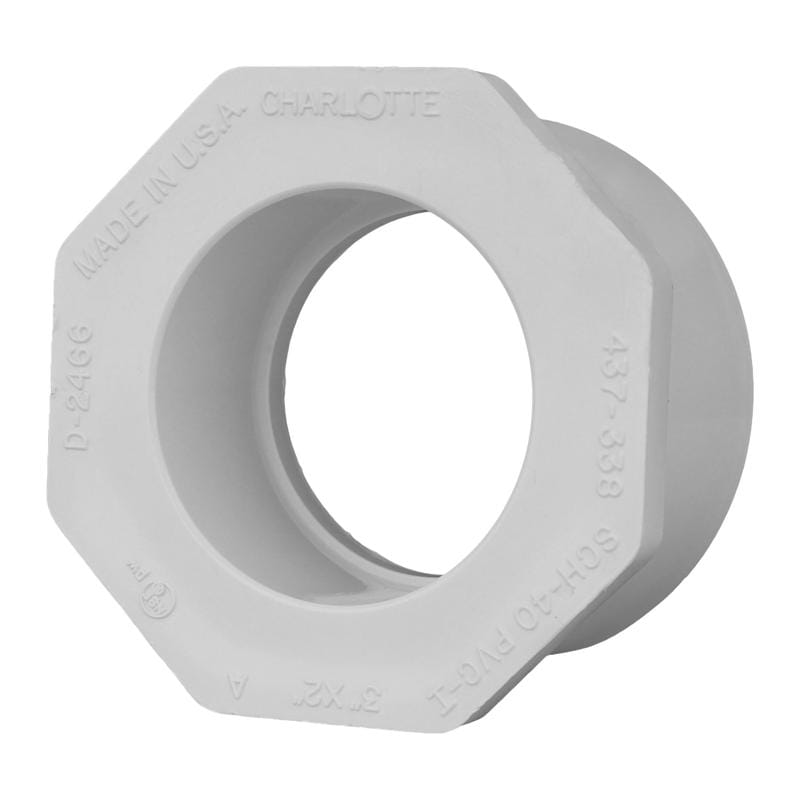 Charlotte Pipe PVC 02107 3600 Schedule 40 3 in. Spigot X 2 in. D Slip PVC Reducing Bushing 1 pk