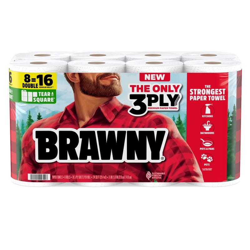 Brawny 446005 Paper Towels 76 sheet 3 ply 8 pk