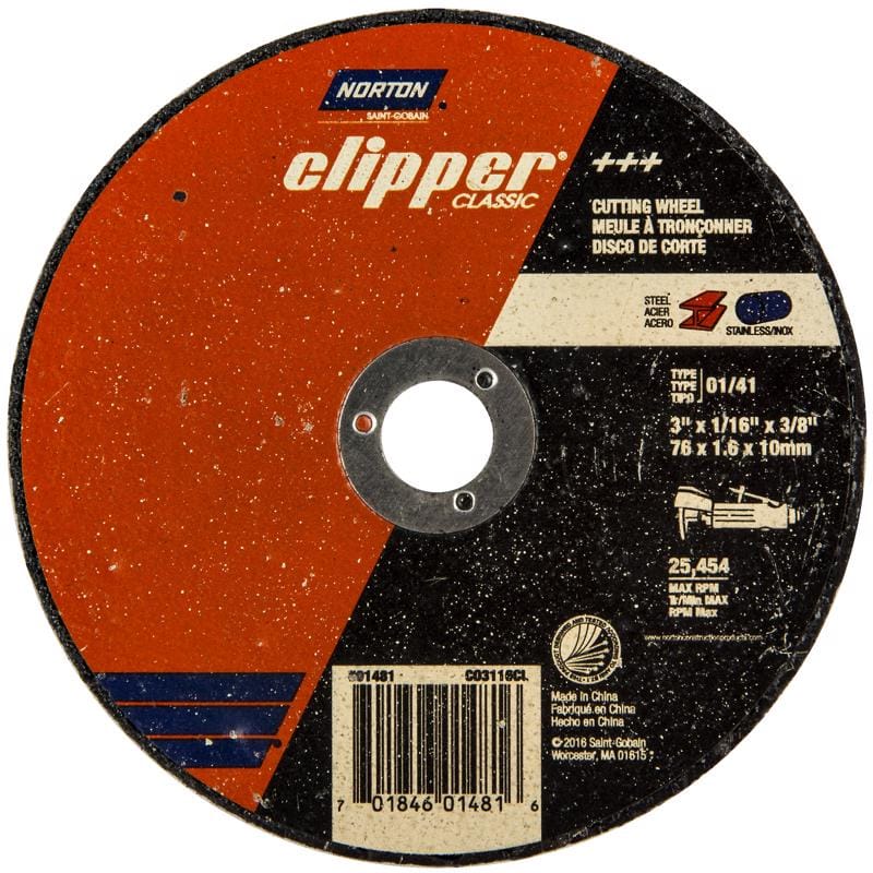 Norton 70184601481 Clipper 3 in. D X 3/8 in. X 1/16 in. thick Aluminum Oxide Classic Cut-Off Wheel 1 pk