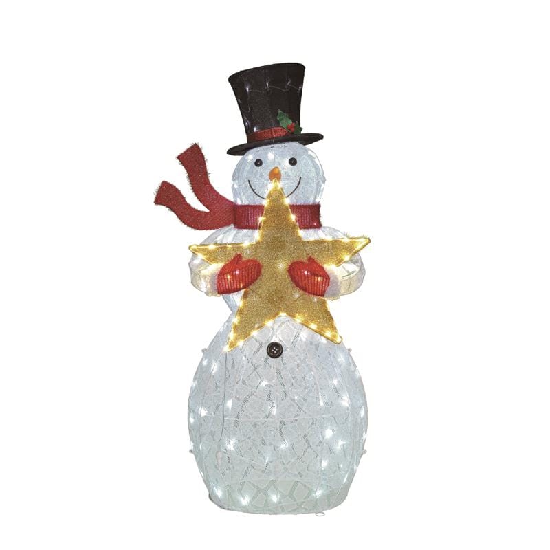 Celebrations 24DH0601 LED Snowman with Top Hat, Scarf and Star 52 in. Yard Decor