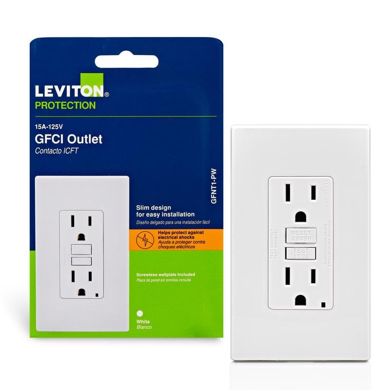 Leviton GFNT1-0PW SmartlockPro 15 amps 125 V Duplex White GFCI Outlet 5-15R 1 pk