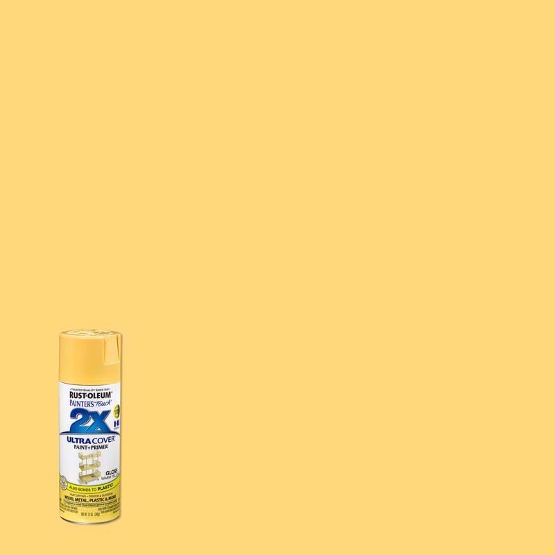 Rust-Oleum 249091 Painter's Touch 2X Ultra Cover Gloss Warm Yellow Paint+Primer Spray Paint 12 oz