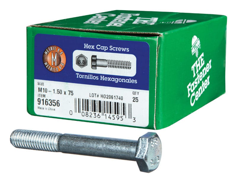Hillman 916356 M10-1.50 mm D X 75 mm L Heat Treated Zinc Steel Hex Head Cap Screw 1 pk