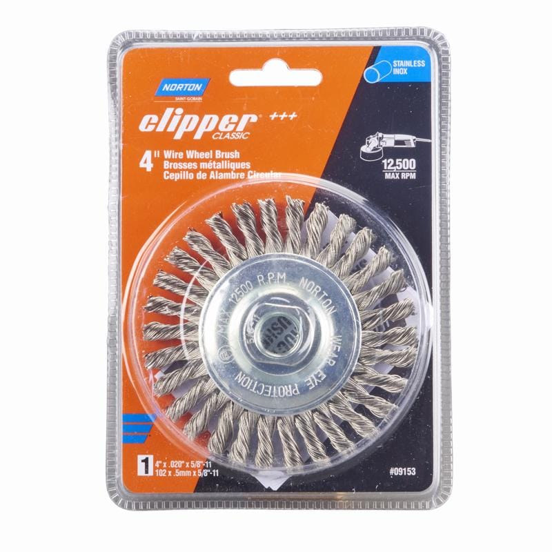 Norton 70184609153 Clipper 4 in. Knotted Wire Wheel Brush Stainless Steel 12500 rpm 1 pc