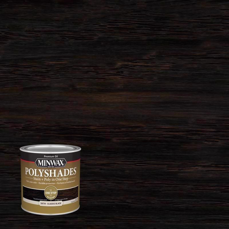 Minwax 213954444 PolyShades Semi-Transparent Satin Classic Black Oil-Based Stain/Polyurethane Finish 1/2 pt