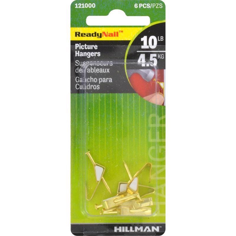 Hillman 121000 ReadyNail Polished Brass Gold Picture Hanger 10 lb 4 pc