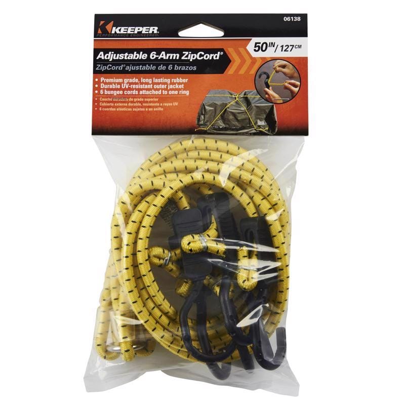 Keeper 06138 Black/Yellow Adjustable Bungee Cord 50 in. L X 0.14 in. 1 pk