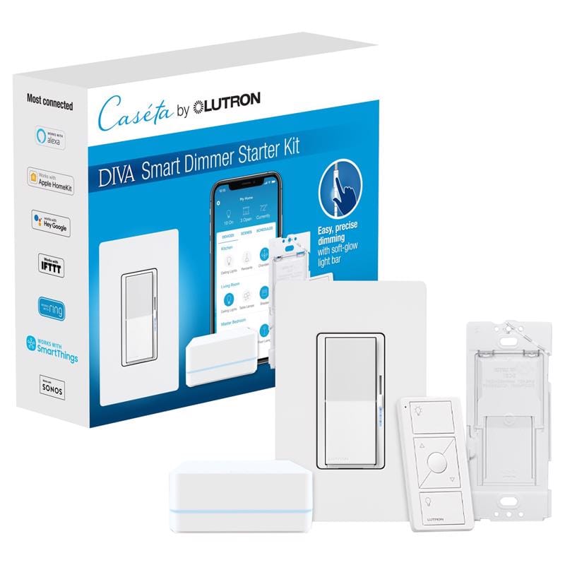 Lutron DVRF-BDG-1D Caseta White 150 W Toggle Smart-Enabled Dimmer Switch w/Remote Control 1 pk