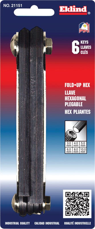 Eklind 21151 3-10 mm Metric Fold-Up Hex Key Set 6 pc