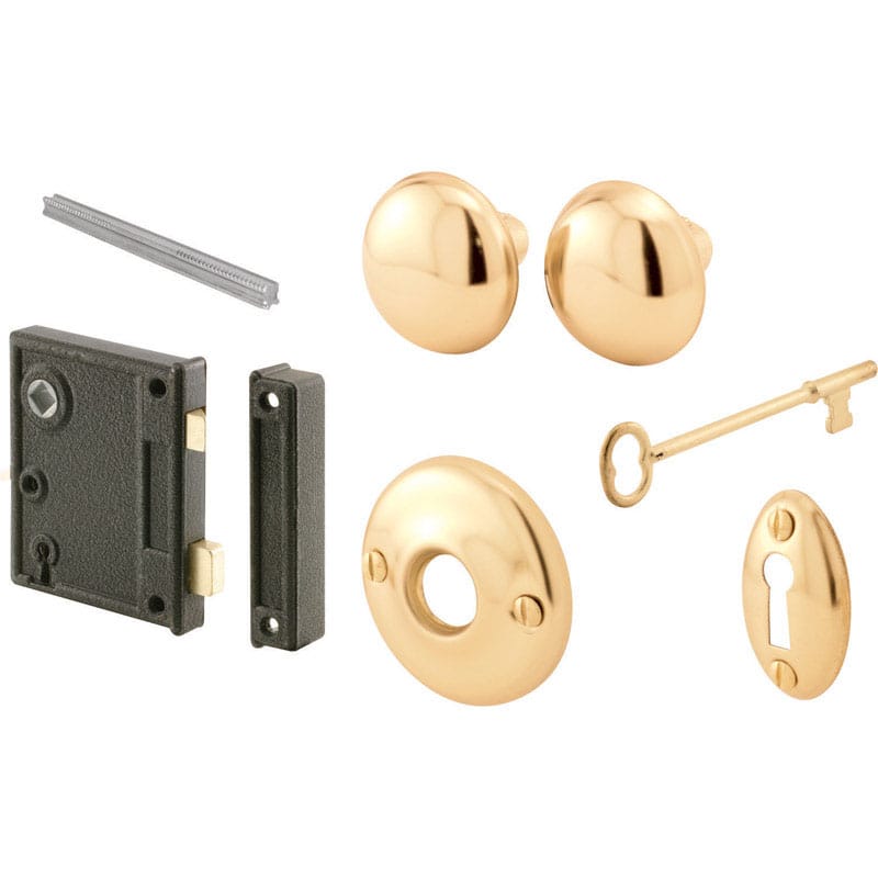 Prime-Line E 2437 Vertical Mounted Bright Brass Door Lock Set 1-3/4 in.