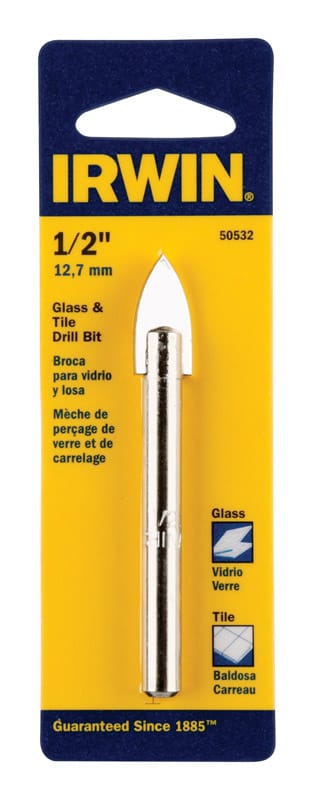 Irwin 50532 1/2 in. X 3 in. L Carbide Tipped Glass/Tile Drill Bit Straight Shank 1 pk