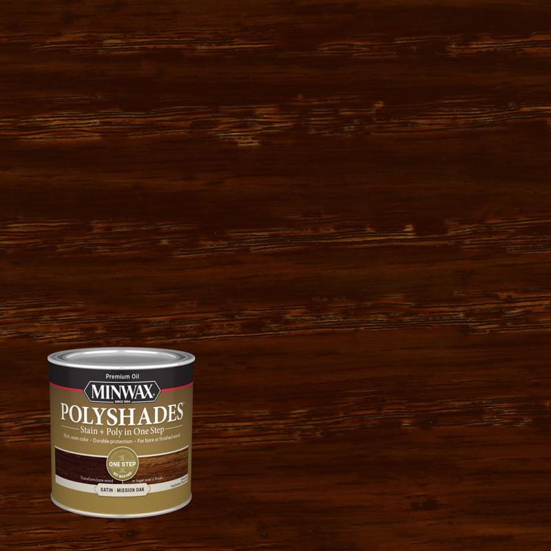 Minwax 213854444 PolyShades Semi-Transparent Satin Mission Oak Oil-Based Stain/Polyurethane Finish 1/2 pt