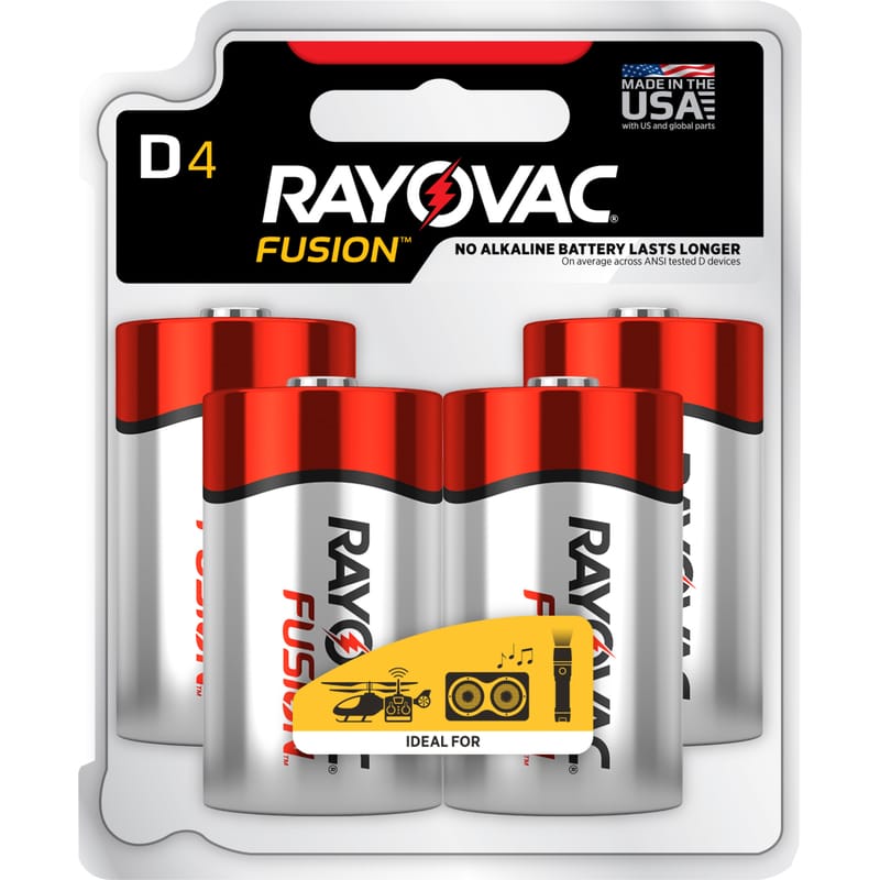 Rayovac 813-4TFUSK Fusion D Alkaline Batteries 4 pk Carded