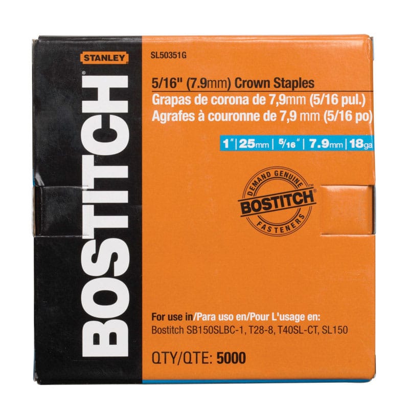 Bostitch SL50351G SL 5/16 in. W X 1 in. L 18 Ga. Narrow Crown Staples 5000 pk