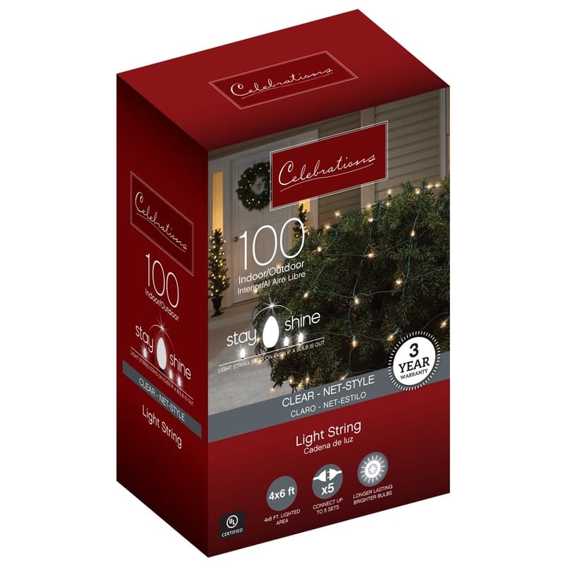 Celebrations 44796-71 Red Incandescent Mini Clear/Warm White 100 ct Net Christmas Lights 6 ft.
