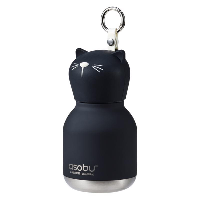Asobu IBV44BC 6.75 oz Black BPA Free Insulated Kids Water Bottle w/Straw