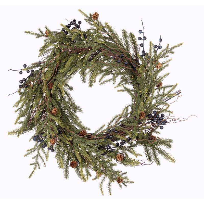 Celebrations 09-02173A 26 in. D LED Warm White Rustic Norfolk with Berries and Pinecones Wreath