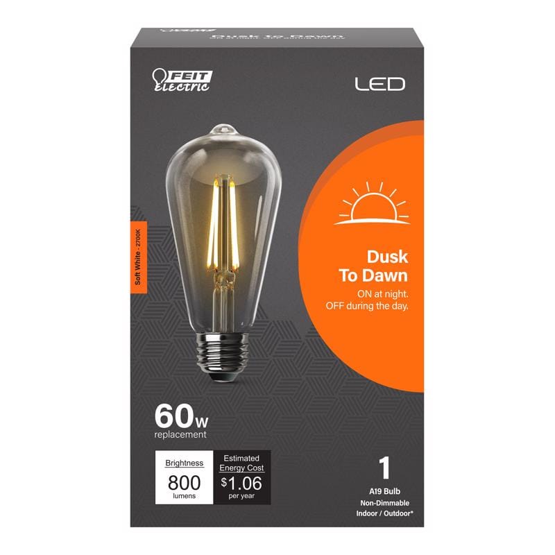 Feit ST19C927CADDFLD ST19 E26 (Medium) LED Dusk to Dawn Bulb Soft White 60 Watt Equivalence 1 pk