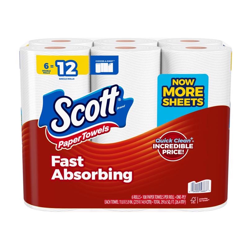 Scott 56668 Paper Towels 108 sheet 1 ply 6 pk