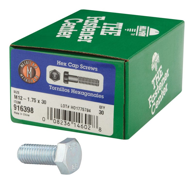 Hillman 916398 M12-1.75 mm D X 30 mm L Heat Treated Steel Hex Head Cap Screw 30 pk