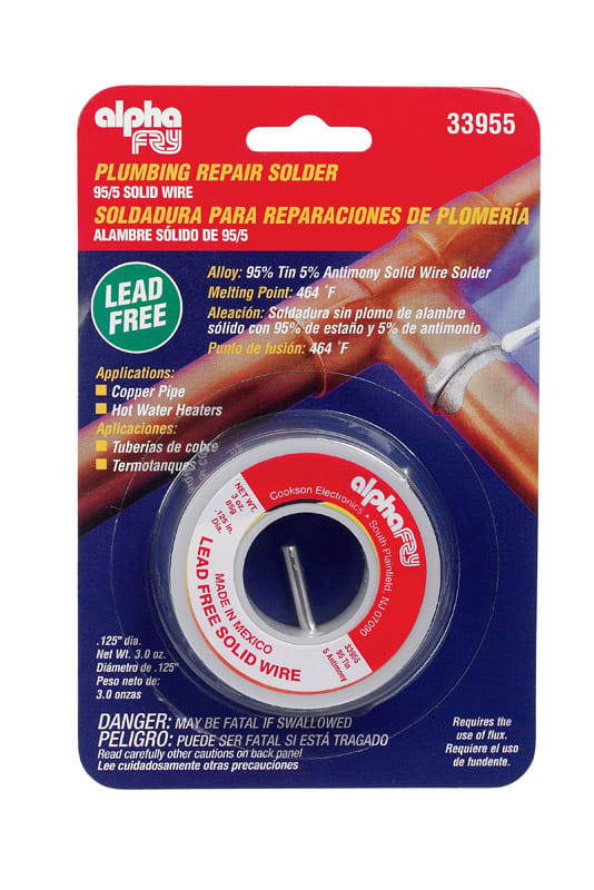 Alpha Fry 33955 3 oz Lead-Free Plumbing Solder 0.125 in. D Tin/Antimony 95/5 1 pc