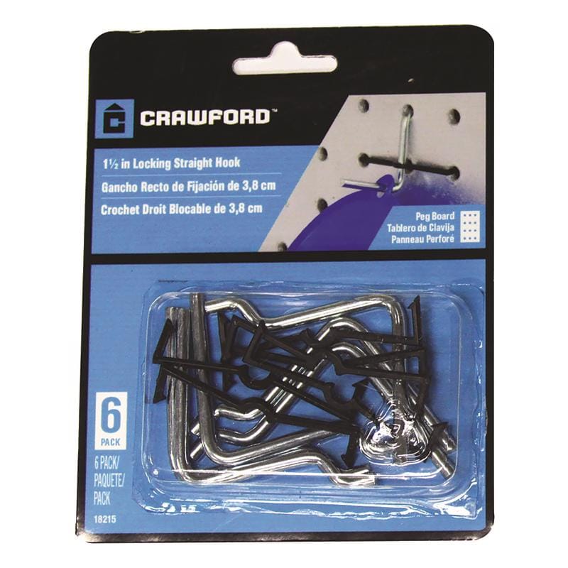 Crawford 18215 Zinc Plated Black/Silver Steel 1.5 in. Peg Hooks 6 pk