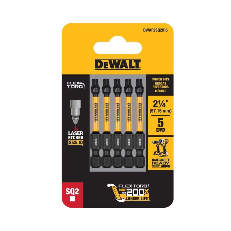 Dewalt DWAFE2SQ2IR5 FlexTorq Square #2 X 2-1/4 in. L Screwdriver Bit Steel 5 pc