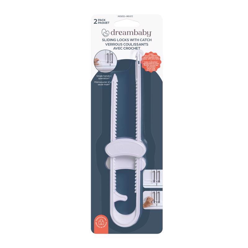 Dreambaby L915A White Plastic Cabinet Slide Locks 2 pk