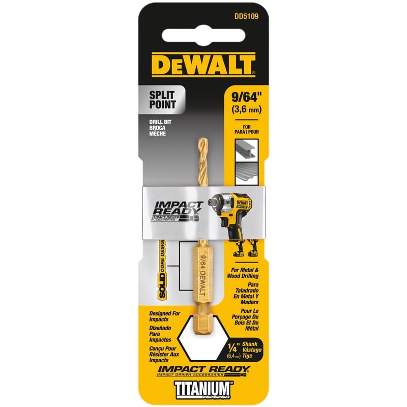 Dewalt DD5109 Impact Ready 9/64 in. X 2-45/64 in. L High Speed Steel Drill Bit Quick-Change Hex Shank 1 pc
