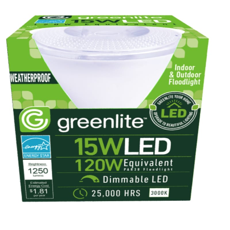 Greenlite 15W/PAR38D/FL PAR38 E26 (Medium) LED Floodlight Bulb Bright White 120 Watt Equivalence 1 pk