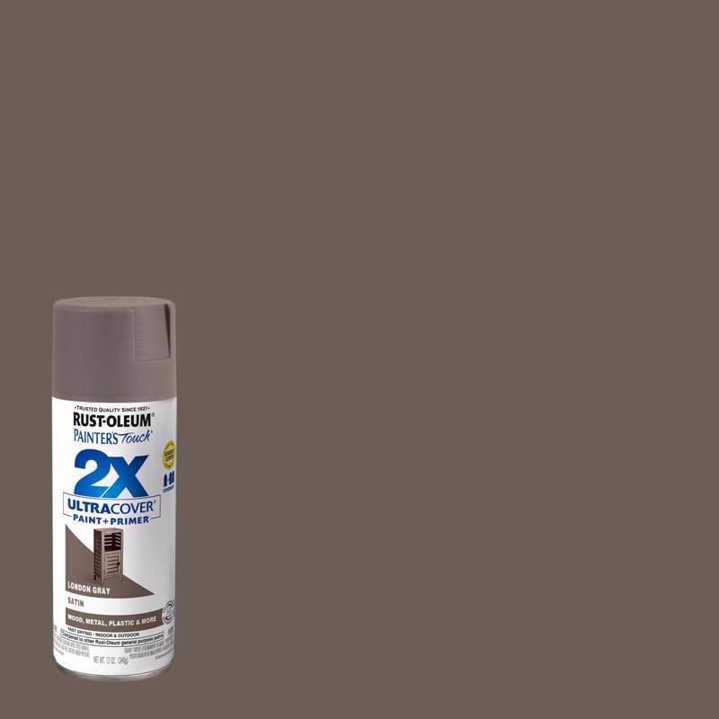Rust-Oleum 346953 Painter's Touch 2X Ultra Cover Satin London Gray Paint+Primer Spray Paint 12 oz