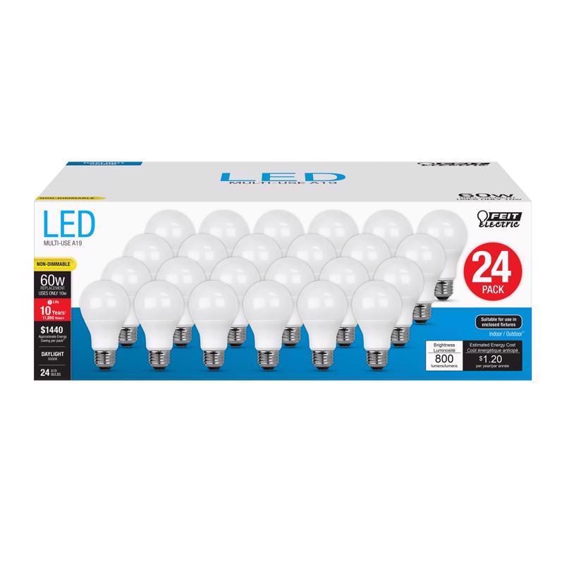 Feit A80085010KLDP24 A19 E26 (Medium) LED Bulb Daylight 60 Watt Equivalence 24 pk