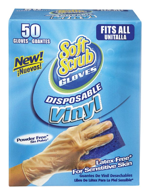 Soft Scrub 11250-16 Vinyl Disposable Gloves One Size Fits Most Clear Powder Free 50 pk