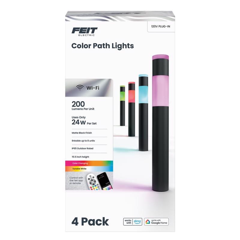 Feit PATHRNDRGBWAG4 Black Plug In/Remote 6 W LED Pathway Light 4 pk