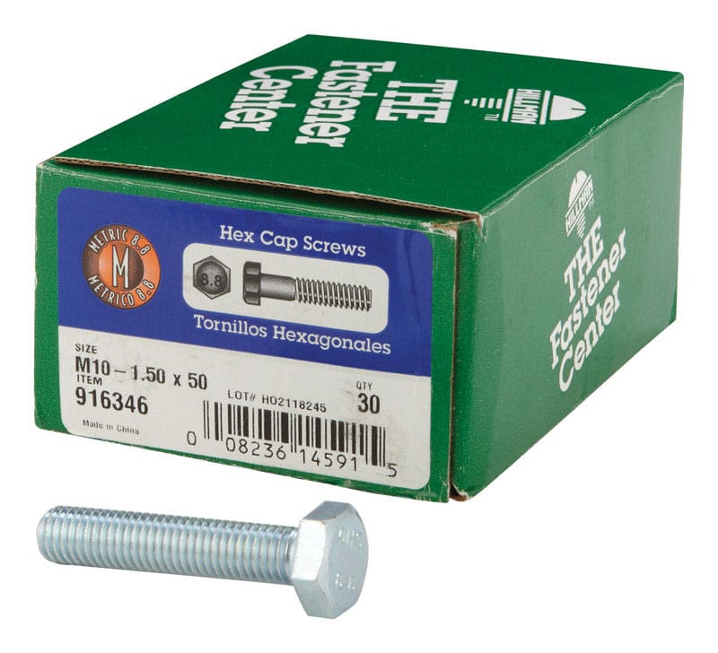 Hillman 916346 M10-1.50 mm D X 50 mm L Heat Treated Steel Hex Head Cap Screw 30 pk