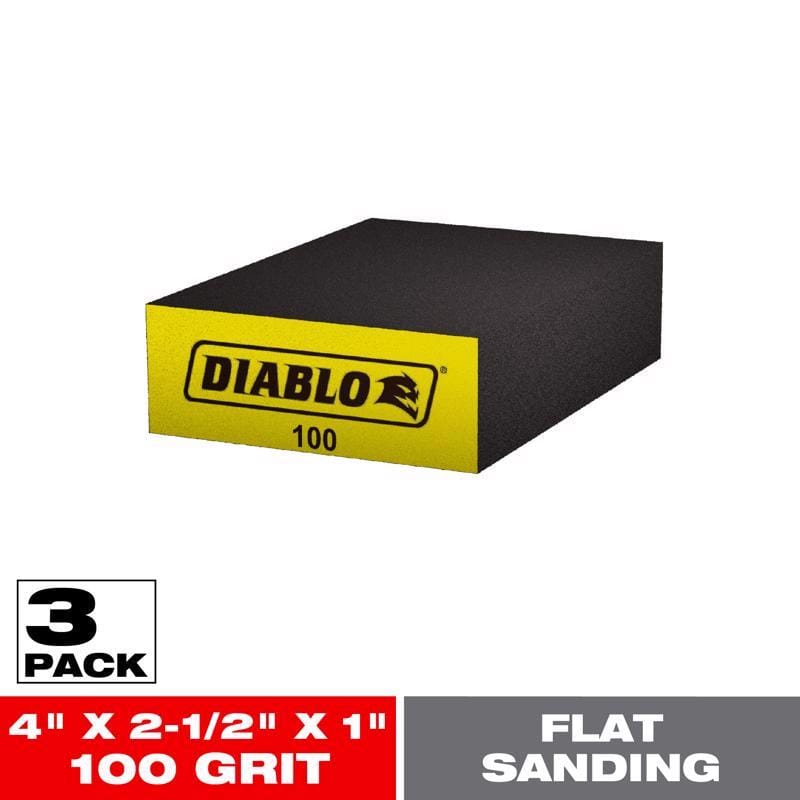 Diablo DFBBLOCFIN03P 4 in. L X 2-1/2 in. W X 1 in. 100 Grit Fine Flat Surface Sanding Sponge
