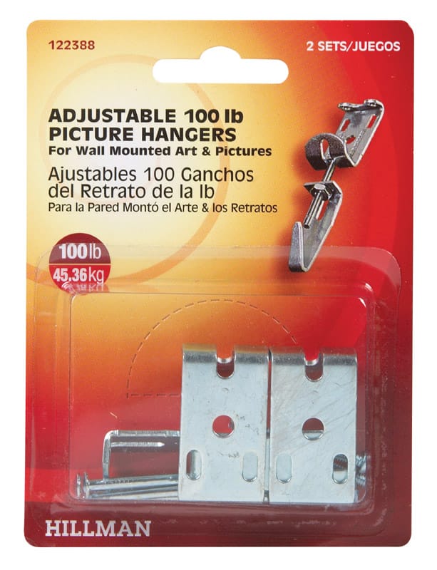 Hillman 122388 AnchorWire Zinc Silver Adjustable Picture Hanger 100 lb 2 pk