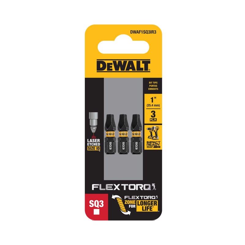 Dewalt DWAF1SQ3IR3 FlexTorq Square #3 X 1 in. L Impact Driver Bit Set Steel 3 pc