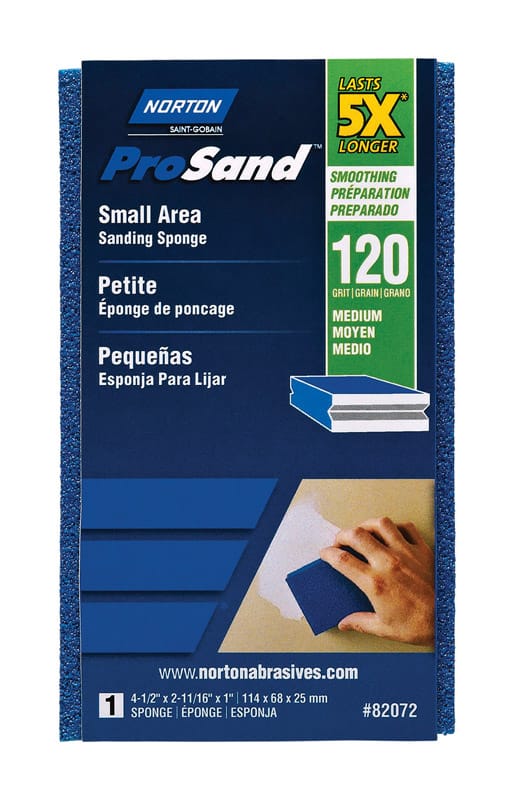 Norton 07660782072 ProSand 4.5 in. L X 2.69 in. W X 1 in. 120 Grit Medium Small Area Sanding Sponge