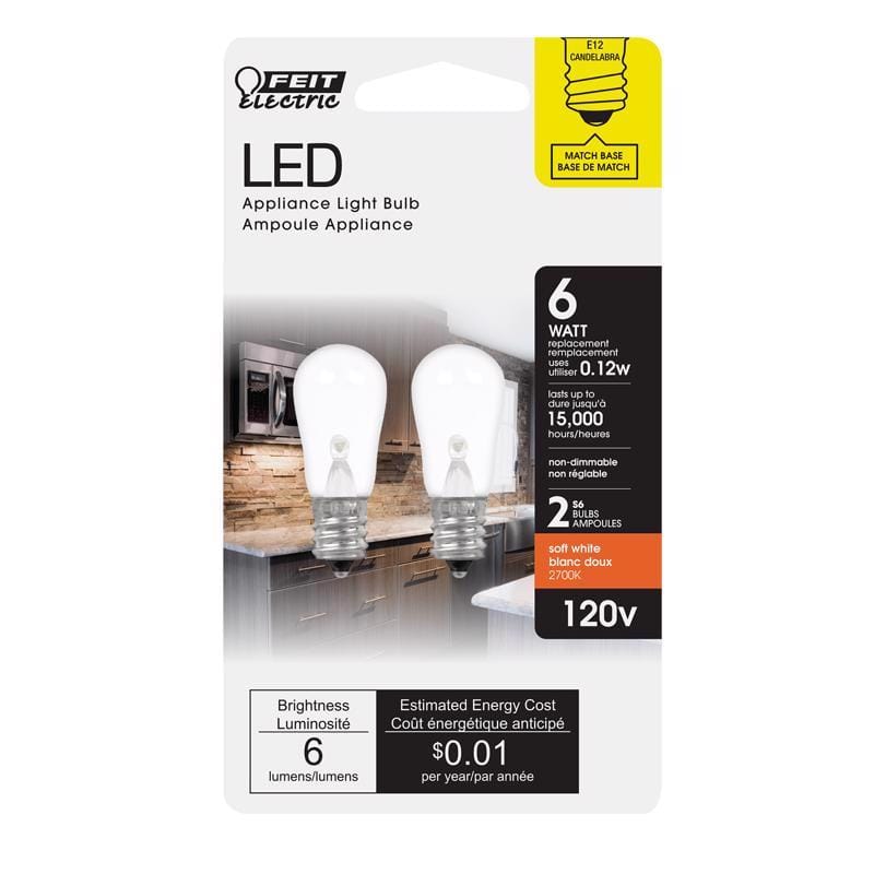 Feit BP6S6/827/LED/2 S6 E12 (Candelabra) LED Bulb Soft White 6 Watt Equivalence 2 pk