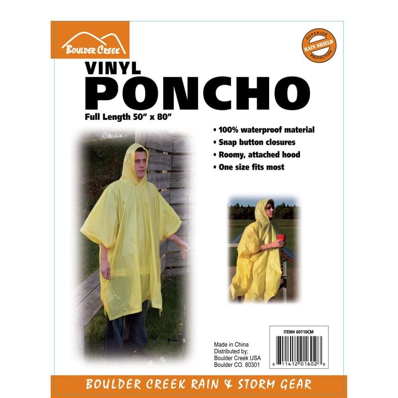 Boulder Creek 60110-CM Yellow Vinyl Rain Poncho 10 mil
