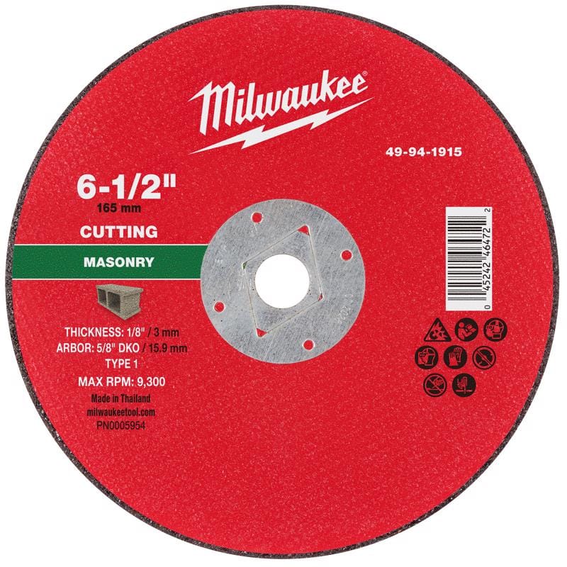 Milwaukee 49-94-1915 6-1/2 in. D X 5/8 in. X 1/8 in. thick Masonry Cut-Off Wheel 1 pc