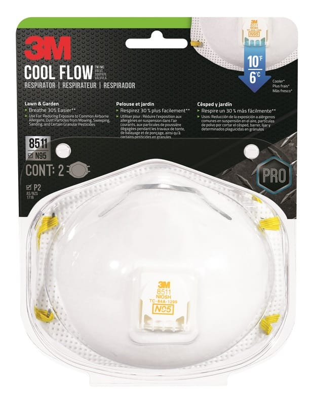 3M 8511GA1-2C-PS N95 Lawn and Garden Disposable Respirator Pro Series Valved White 2 pk