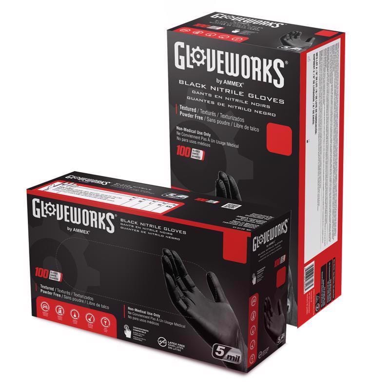 Gloveworks GPNB49100 Nitrile Disposable Gloves XX-Large Black Powder Free 100 pk