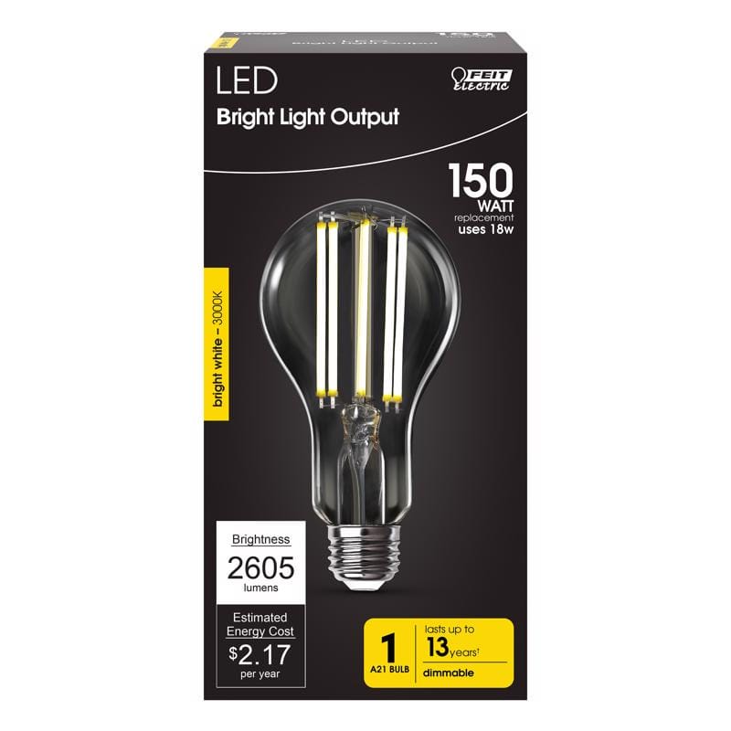 Feit OM150DMCL830FIL A21 E26 (Medium) Filament LED Bulb Bright White 150 Watt Equivalence 1 pk